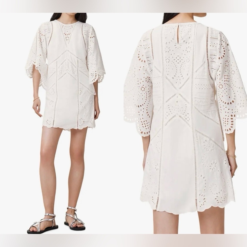 NWOT AllSaints Luci Eyelet Embroidered Snow White Mini Dress sz 6